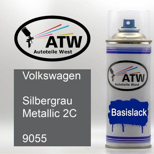 Volkswagen, Silbergrau Metallic 2C, 9055: 400ml Sprühdose, von ATW Autoteile West.